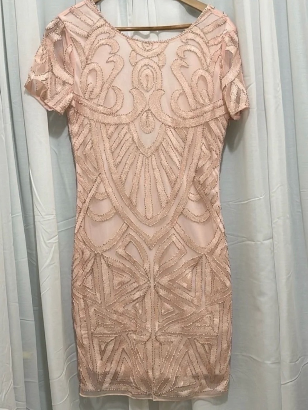 Molly Bracken Blush Pink Beaded Short Sleeve Cocktail Dress